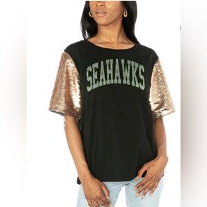NWT - Women's Seattle Seahawks Gameday Couture Flip Sequin Sleeve T-Shirt
